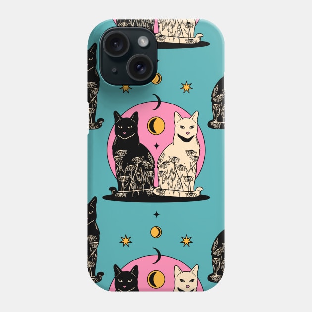 Carpe Noctem Black Cat Pattern in blue Phone Case by The Charcoal Cat Co.