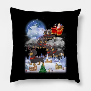 Santa Clause Drives Dachshund Reindeer Sleigh Pillow