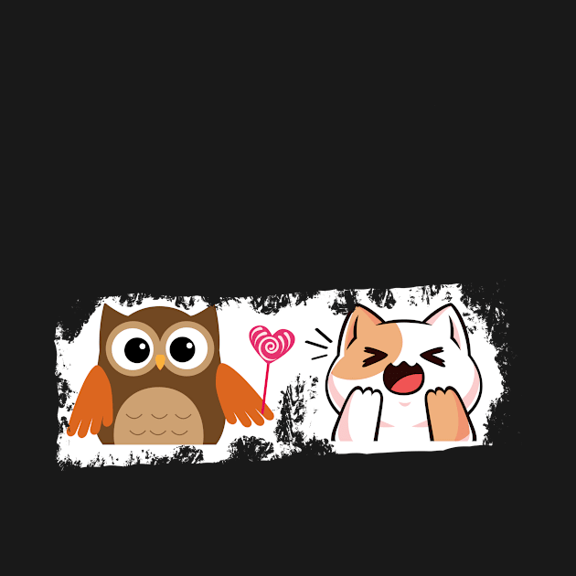 cat love owl cute by Shoguttttt