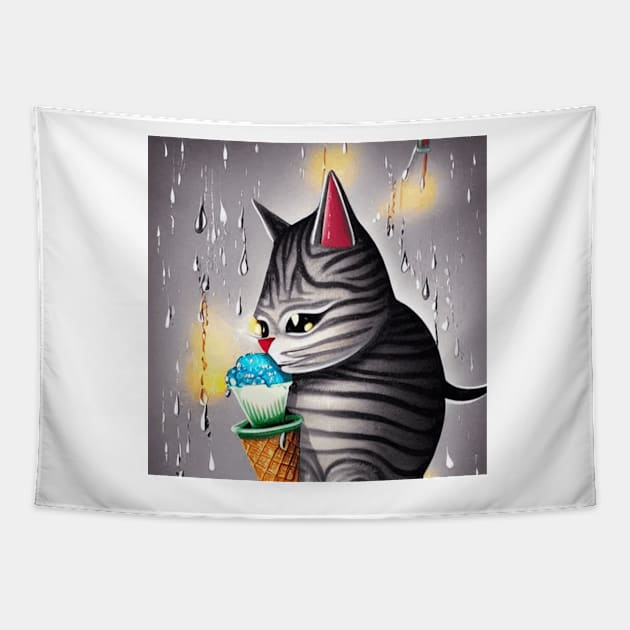 my happy cut cat love ice cream Tapestry by jaml-12