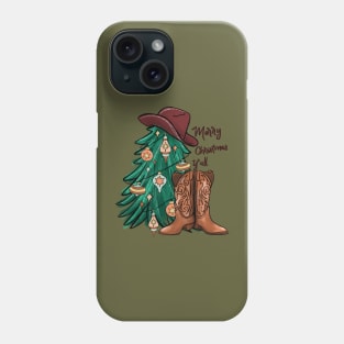 Western Christmas, Country Christmas, cowboy boots and hat, Christmas tree okay Phone Case