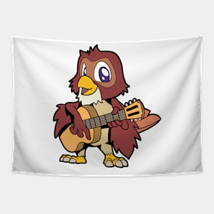 Cartoon owl playing guitar Tapestry