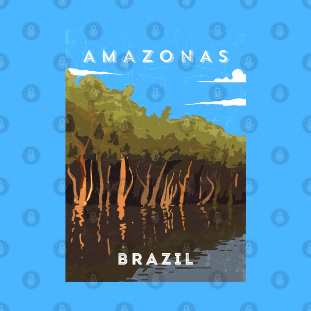 Amazonas, Brazil - Retro travel minimalist poster by GreekTavern