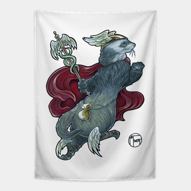 Hermes Ferret - Black Outline - No Background Tapestry by Nat Ewert Art