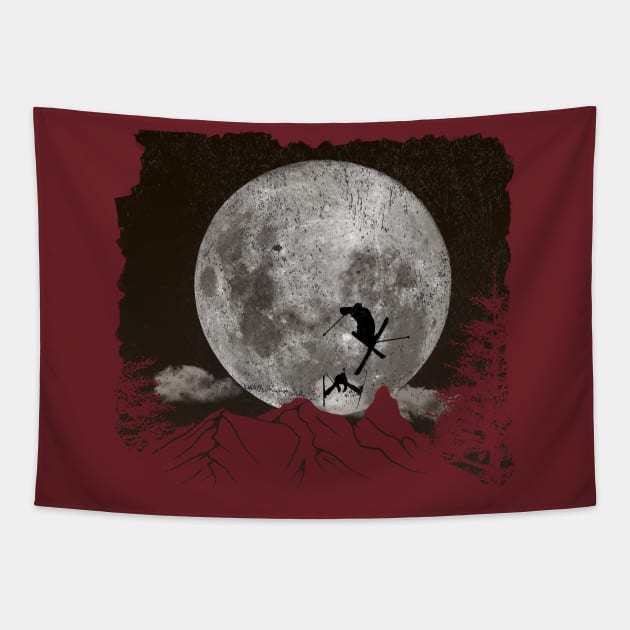 Skiing Freestyle - Black Moon Tapestry by MerlinArt