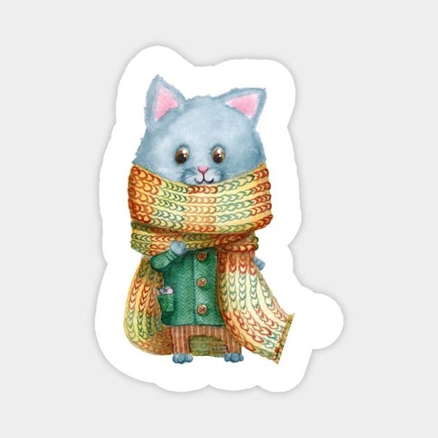 knitting love cat Magnet by Tees of Joy