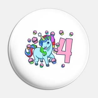 I am 4 with unicorn - girl birthday 4 years old Pin