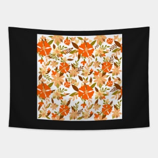 Pastel Color Floral Pattern - Brown Green Orange White Tapestry