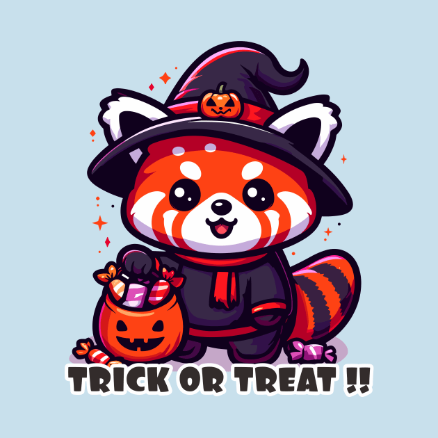 Red Panda halloween holding bag of candy by Martincreative
