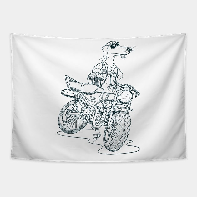 Daxhund and his motorcycle Tapestry by Andres7B9