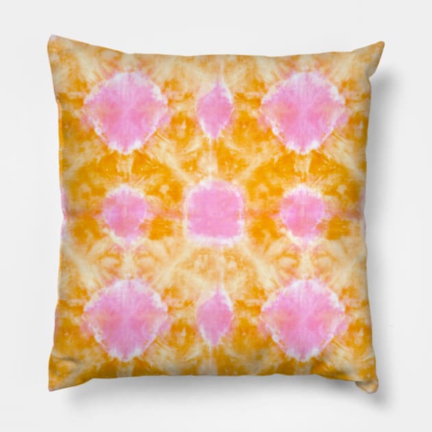 Orange and Pink Technicolor Tie-Dye Pillow by Carolina Díaz