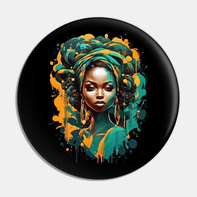 Black Woman African Tribal retro vintage regal design Pin by Neon City Bazaar