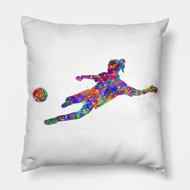 Soccer player girl watercolor Pillow by Yahya Art