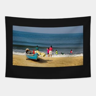 Families enjoy the time on the beach in India Tapestry