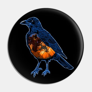 Halloween Crow with Pumpkin Patch Pin