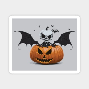 Halloween scary skeleton with bat wings and horror pumpkin Magnet