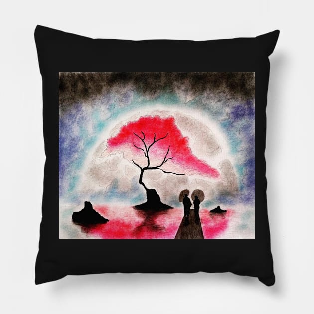 CHERRY BLOSSOM DATE Pillow by kazartsy