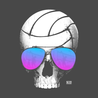 Volleyball Skull Wearing Blue Aviators T-Shirt