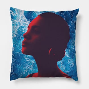 a red silhouette of a proud woman in the ocean Pillow