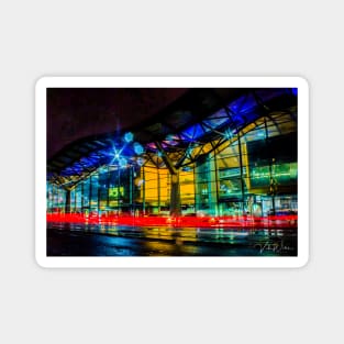 Tram rushing past Southern Cross Railway Station, Melbourne, Victoria, Australia. Magnet