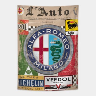 Alfa Romeo Vintage Poster L'Auto Distressed type 2 Tapestry