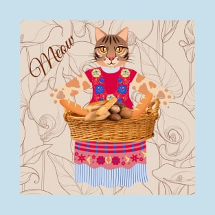 Tabby meow selling bread in country cottage style T-Shirt