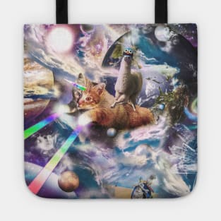 Llama On Rainbow Laser Cat Unicorn In Space Tote