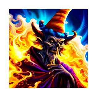 Infernal Sorcerer Menacing Lich Wizard in Vibrant Colors T-Shirt