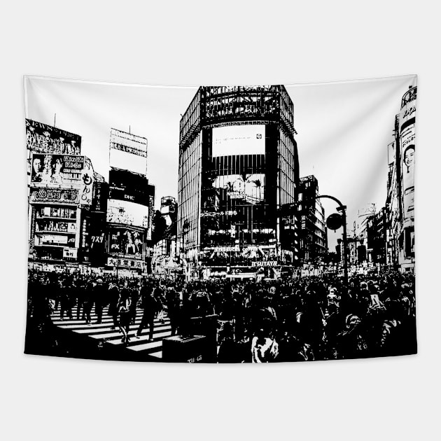 Manga Panel - Shibuya (渋谷区) Tapestry by Neon Bang Bang