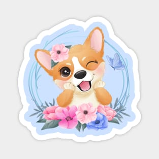 Corgi in a flower ring - Cutest Corgi Magnet