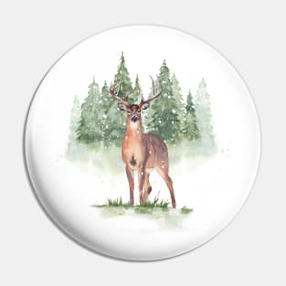 Winter deer in snowy forest Pin