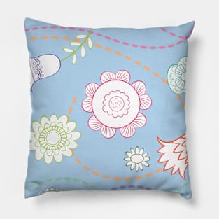 Blue Country Flower Pattern Pillow