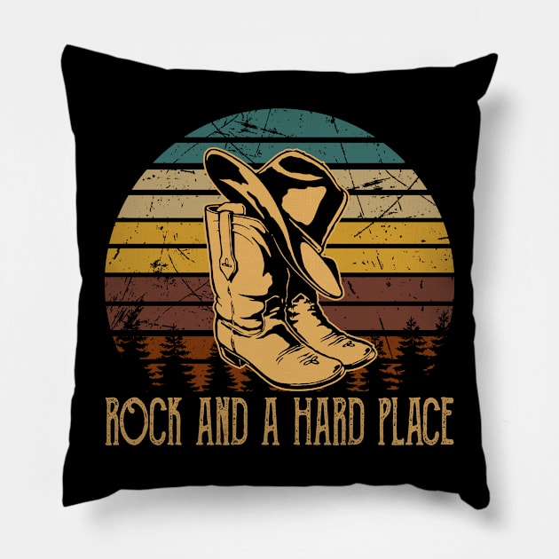 Rock And A Hard Place Cowboy Boots And Hat Country Music Pillow by Chocolate Candies