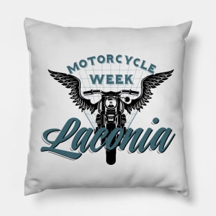 Laconia motorcycle week logo style - black and blue Pillow