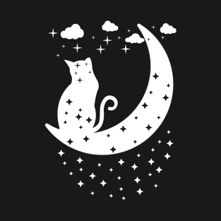 Cat Sitting On Moon With Stars T-Shirt