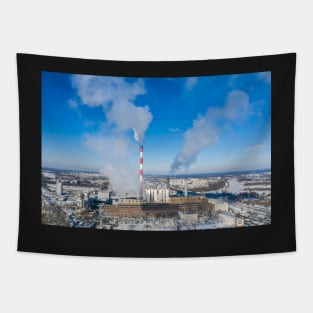 Power plant emitting smoke to the atmosphere Tapestry