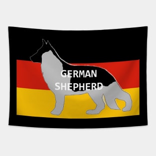 german shepherd black and silver name silhouette on flag Tapestry