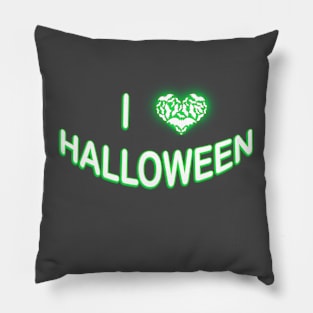 I Love Halloween (Batty Love Heart) Green White Pillow