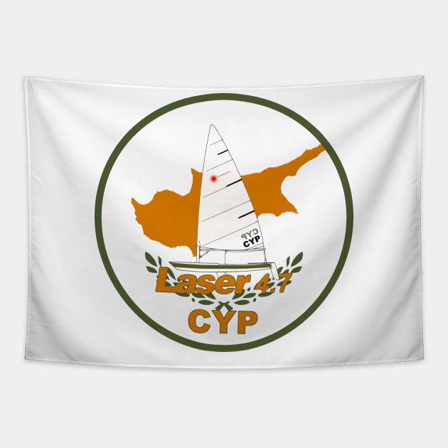 laser class sailboat on flag Cyprus Tapestry by Regatta Merch