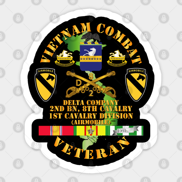 Vietnam Combat Cavalry Veteran w Delta - 2nd Bn 8th Cav COA - 1st Cav Div SSI - Delta - Sticker