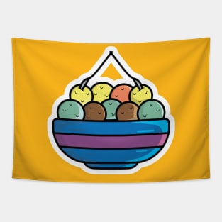 Delicious Ice Cream Cup Sticker vector illustration. Summer food and ice cream object icon concept. Ice cream plastic cup sticker vector design with shadow. Tapestry