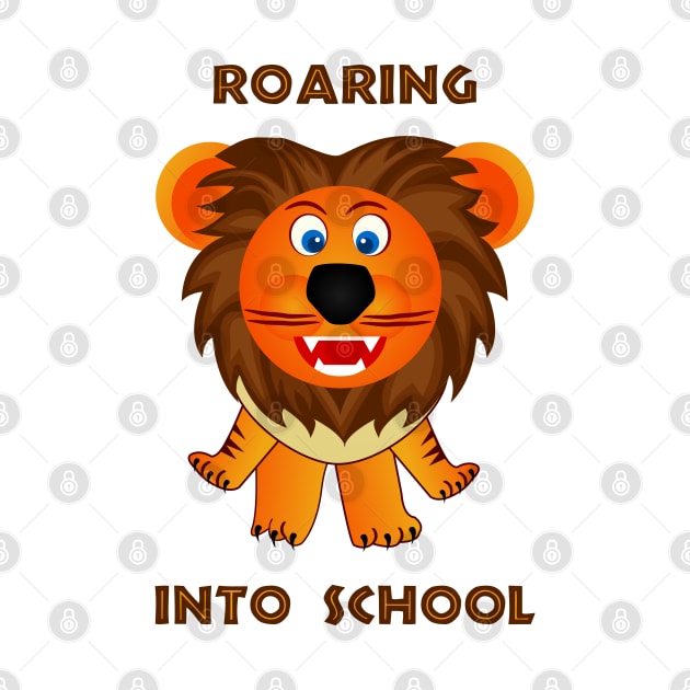 Roaring Into School (Cartoon Lion) by TimespunThreads