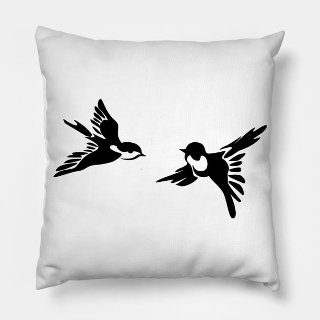 Flying Birds Chickadees Sparrow Pillow by carobaro