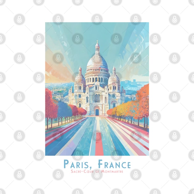 Vintage Travel Poster - Minimalist Sacré-Cœur Paris, France in Retro Colors by POD24