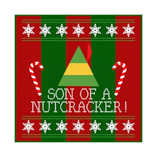 Son Of A Nutcracker Elf Quote Christmas Knit T-Shirt