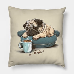 Pug With Coffee Pillow