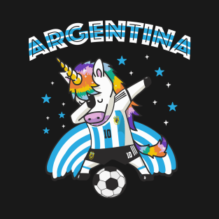 Dabbing Argentina Unicorn Cute Football Cheer Jersey T-Shirt