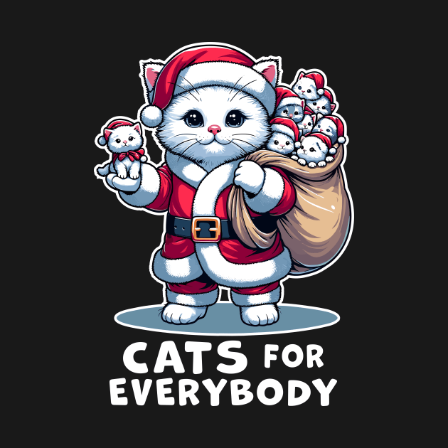 Cats For Everybody, Cat Santa Carries Cute Gift Kittens for everybody for Christmas, funny graphic tshirt for Cat Lovers by Cat In Orbit ®