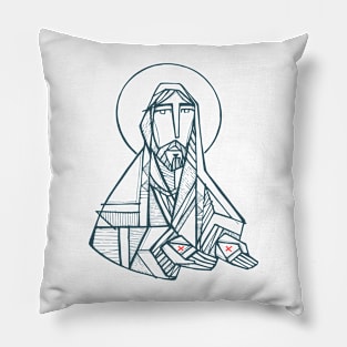 Jesus Christ with open hands illusstration Pillow