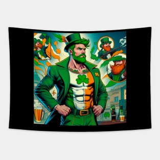 Irish Male Comic Book Superhero with Leprechaun Tapestry